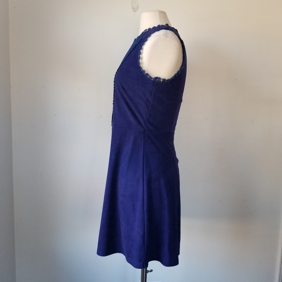 Blue Faux Suede Fit and Flare Dress SIZE MED - Picture 4 of 6